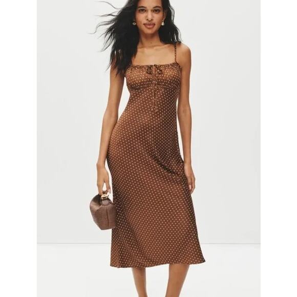 Ciao Lucia Leo Satin Slip Dress Polka Dot Keyhole Tie Front Spaghetti Strap Midi - Picture 4 of 15